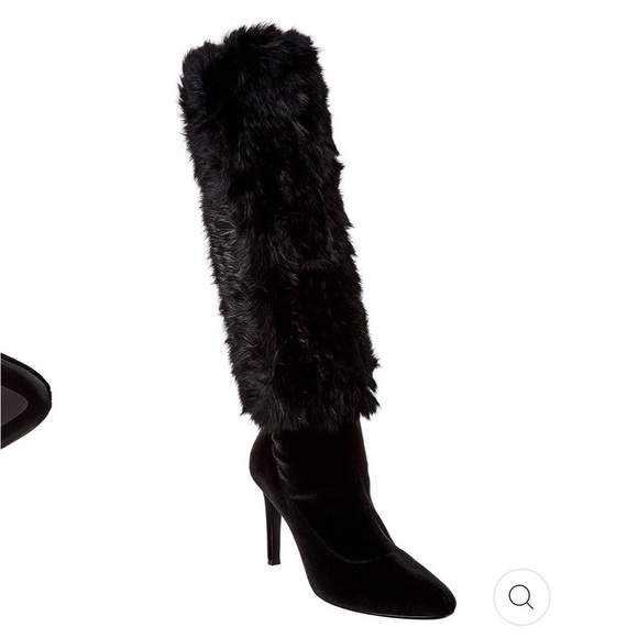 New w/Tags Giuseppe Zanotti Brand New 6 1/2 Black Fur and Velvet Heeled Boots - Picture 1 of 14